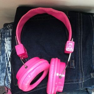 Hot pink headphones